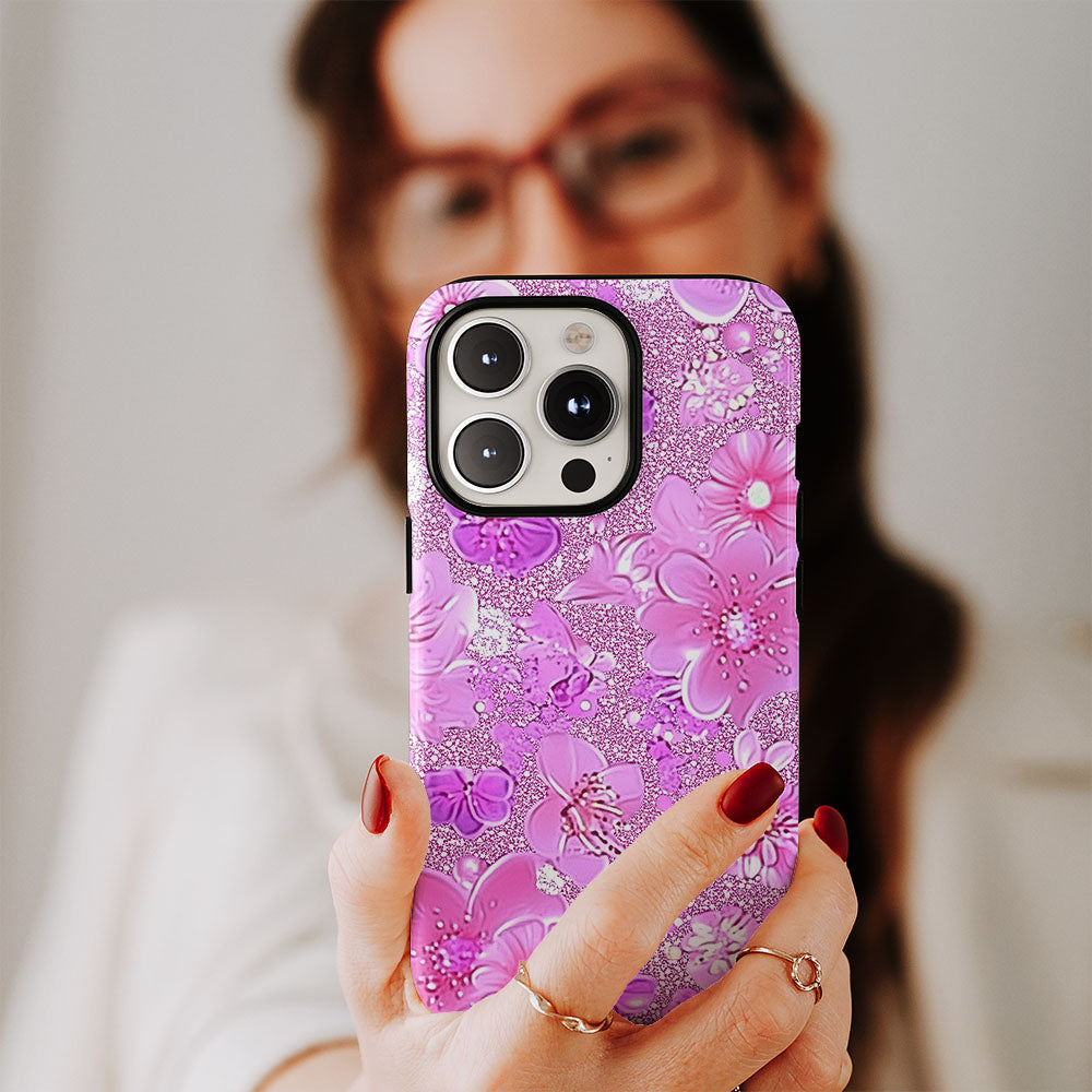 Double-Layer Semi-Handprinted Tough Matte Flowers iPhone Case