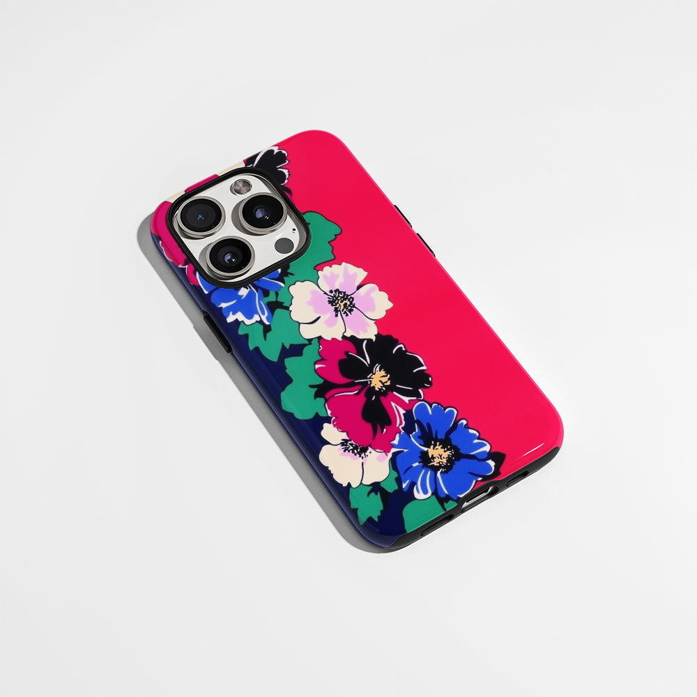 Double-Layer Semi-Handprinted Tough Matte Flowers iPhone Case