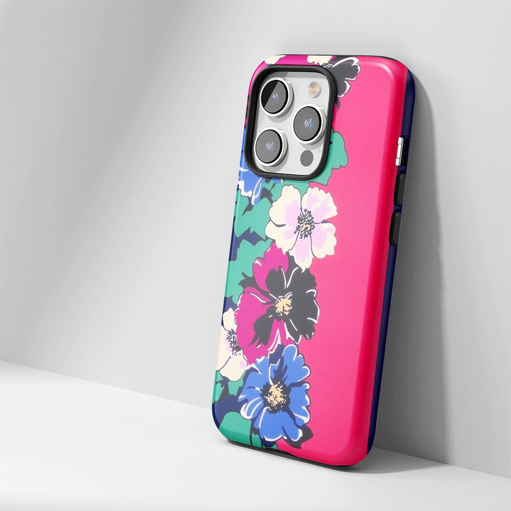 Double-Layer Semi-Handprinted Tough Matte Flowers iPhone Case