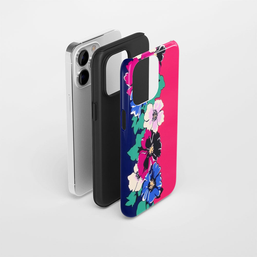 Double-Layer Semi-Handprinted Tough Matte Flowers iPhone Case