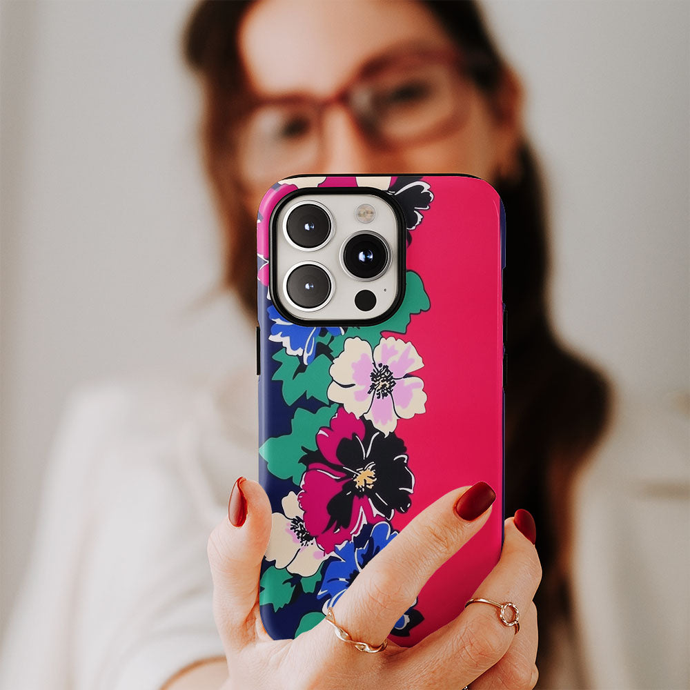 Double-Layer Semi-Handprinted Tough Matte Flowers iPhone Case