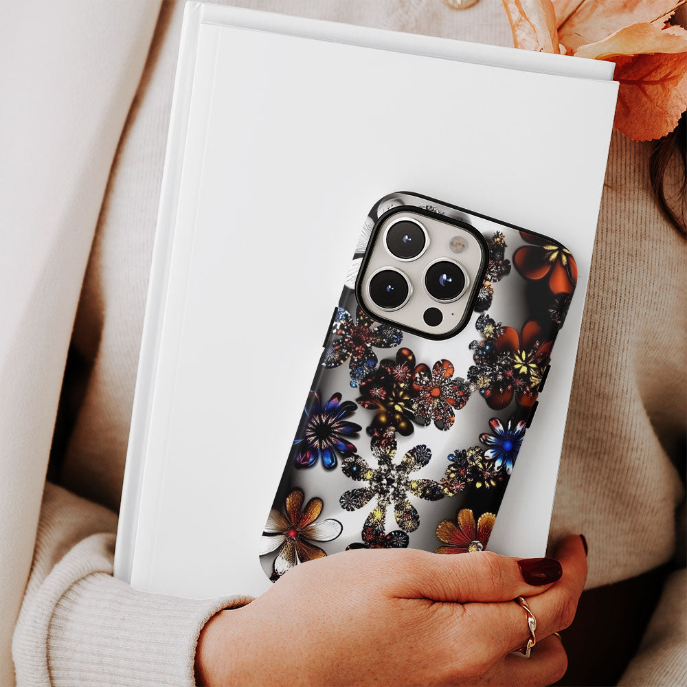 Double-Layer Semi-Handprinted Tough Matte Flowers iPhone Case