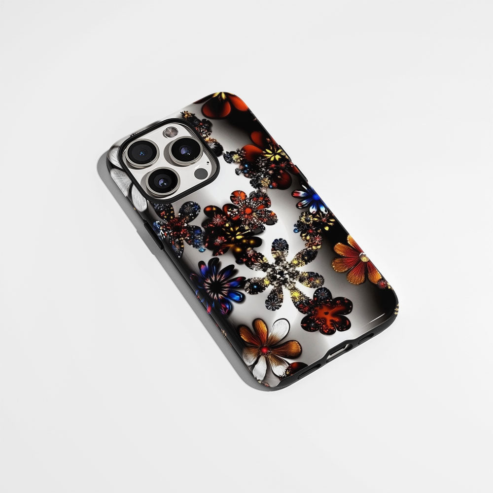 Double-Layer Semi-Handprinted Tough Matte Flowers iPhone Case