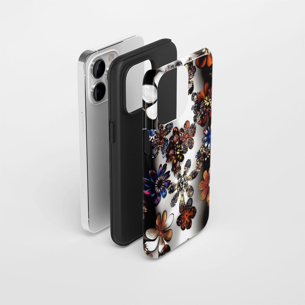 Double-Layer Semi-Handprinted Tough Matte Flowers iPhone Case