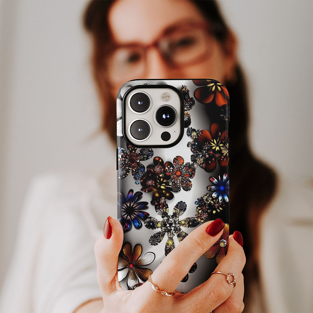 Double-Layer Semi-Handprinted Tough Matte Flowers iPhone Case