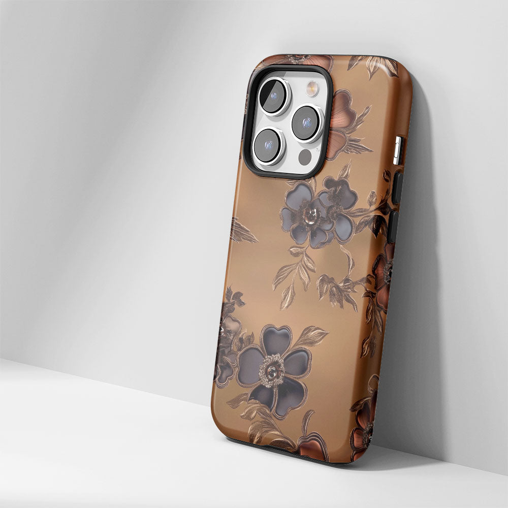 Double-Layer Semi-Handprinted Tough Matte Flowers iPhone Case