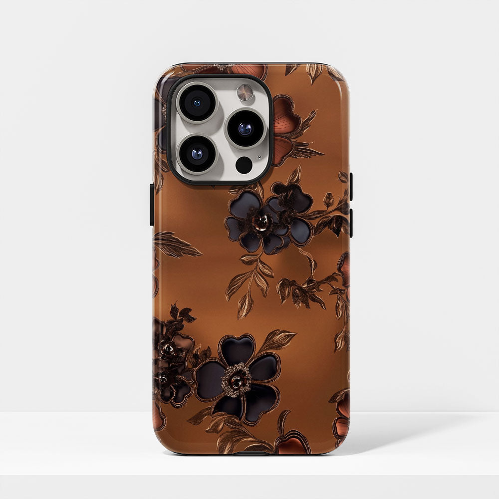 Double-Layer Semi-Handprinted Tough Matte Flowers iPhone Case