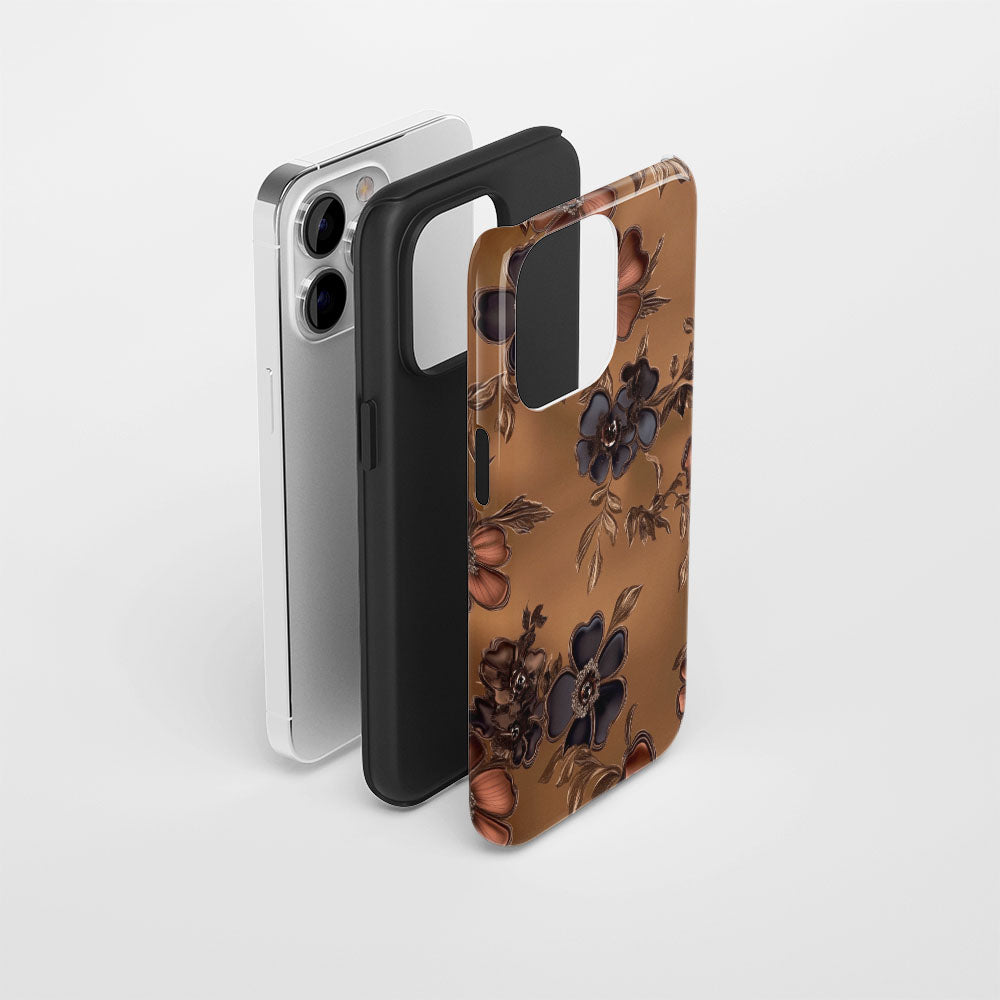 Double-Layer Semi-Handprinted Tough Matte Flowers iPhone Case