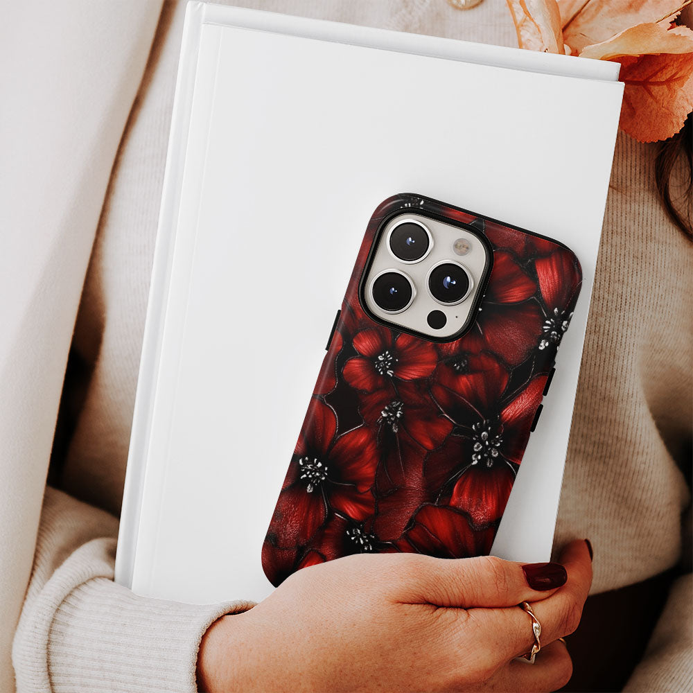 Double-Layer Semi-Handprinted Tough Matte Flowers iPhone Case