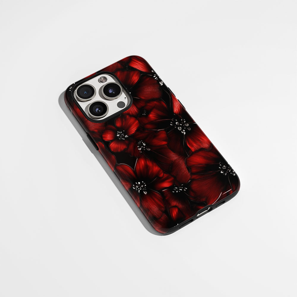 Double-Layer Semi-Handprinted Tough Matte Flowers iPhone Case