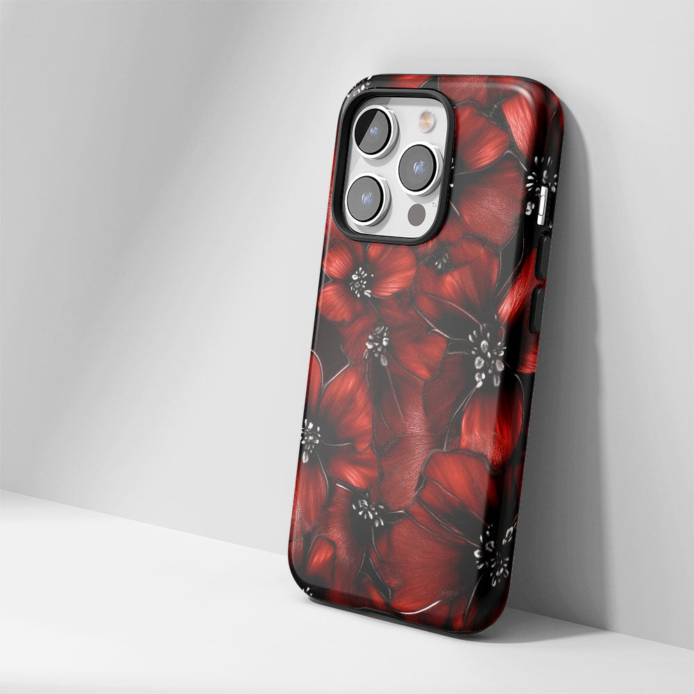 Double-Layer Semi-Handprinted Tough Matte Flowers iPhone Case
