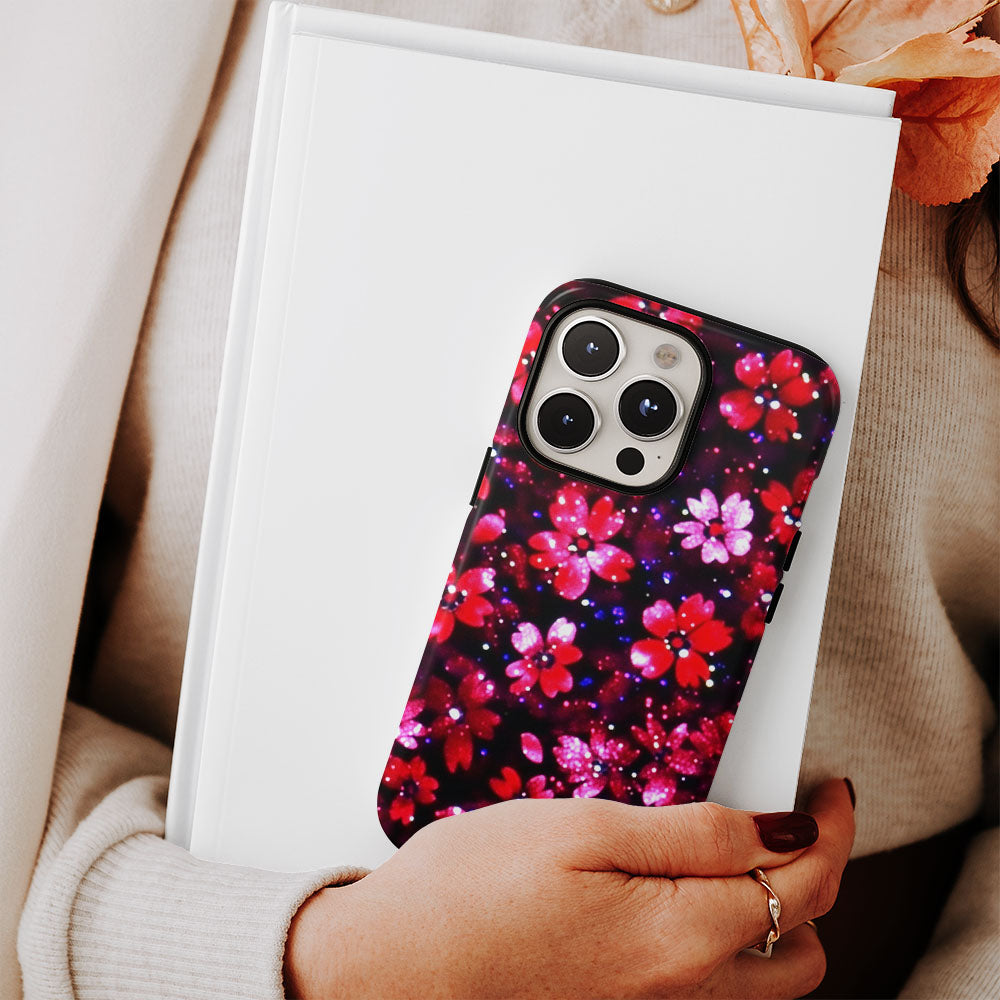 Double-Layer Semi-Handprinted Tough Matte Flowers iPhone Case