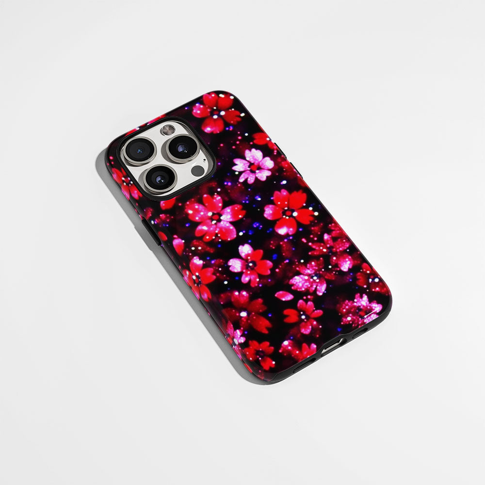 Double-Layer Semi-Handprinted Tough Matte Flowers iPhone Case