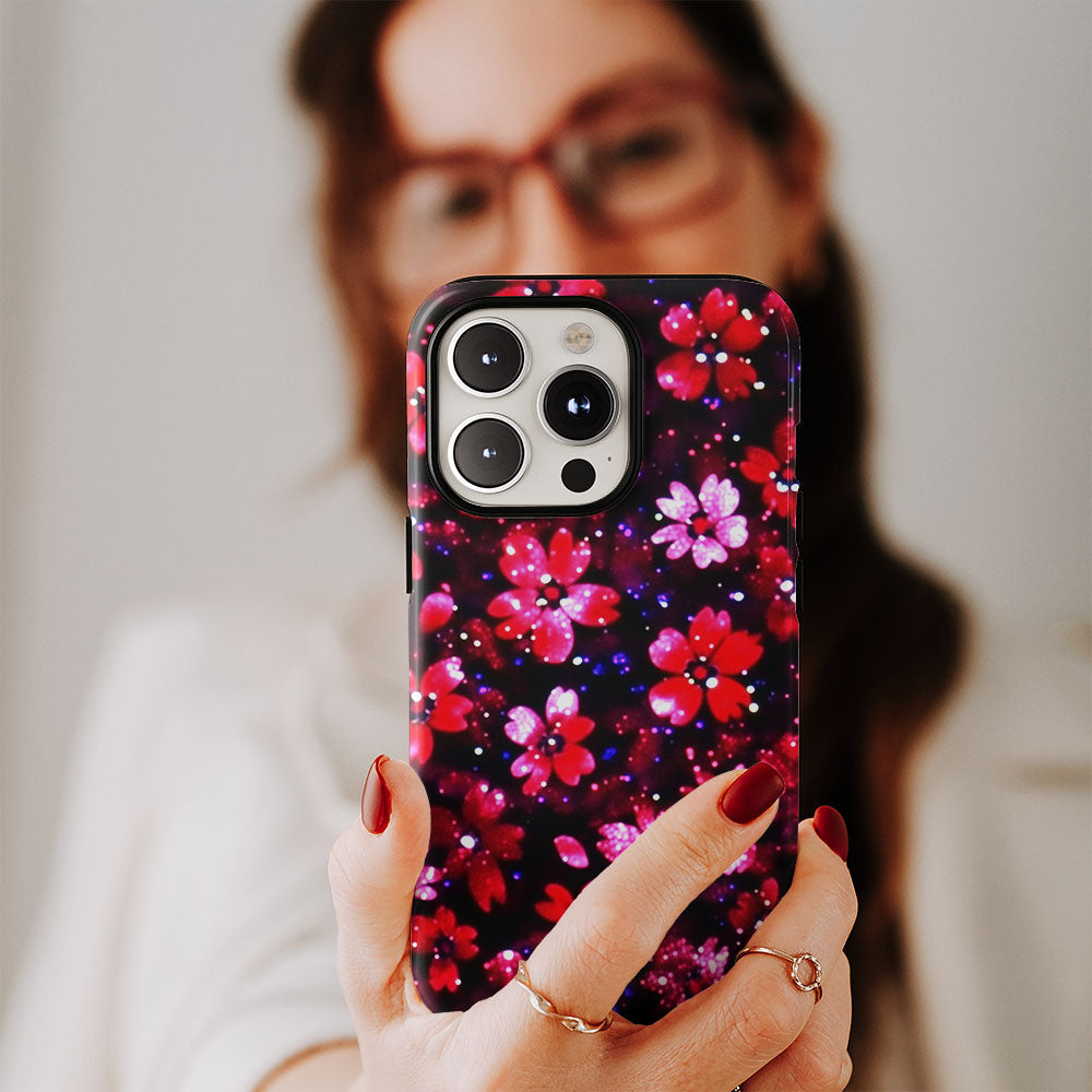 Double-Layer Semi-Handprinted Tough Matte Flowers iPhone Case