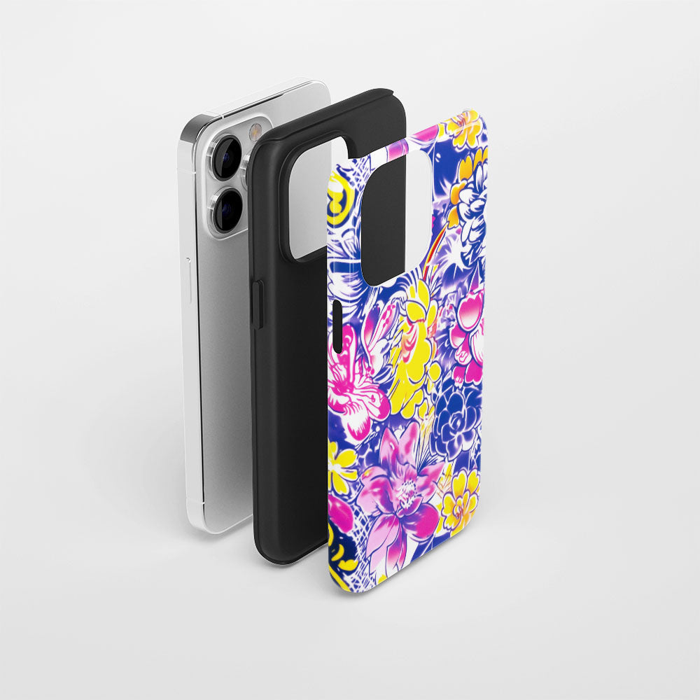 Double-Layer Semi-Handprinted Tough Matte Flowers iPhone Case