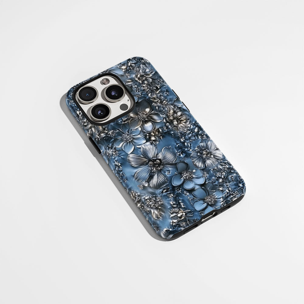Double-Layer Semi-Handprinted Tough Matte Flowers iPhone Case