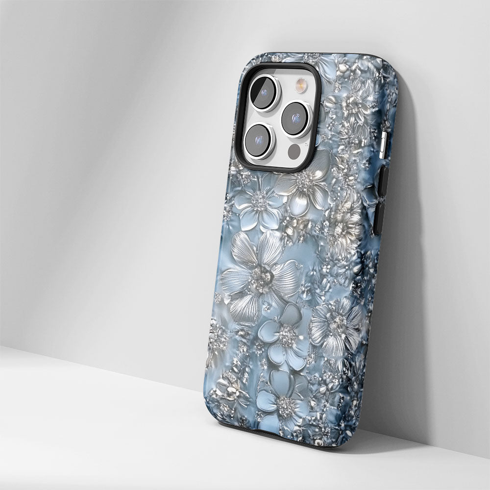 Double-Layer Semi-Handprinted Tough Matte Flowers iPhone Case