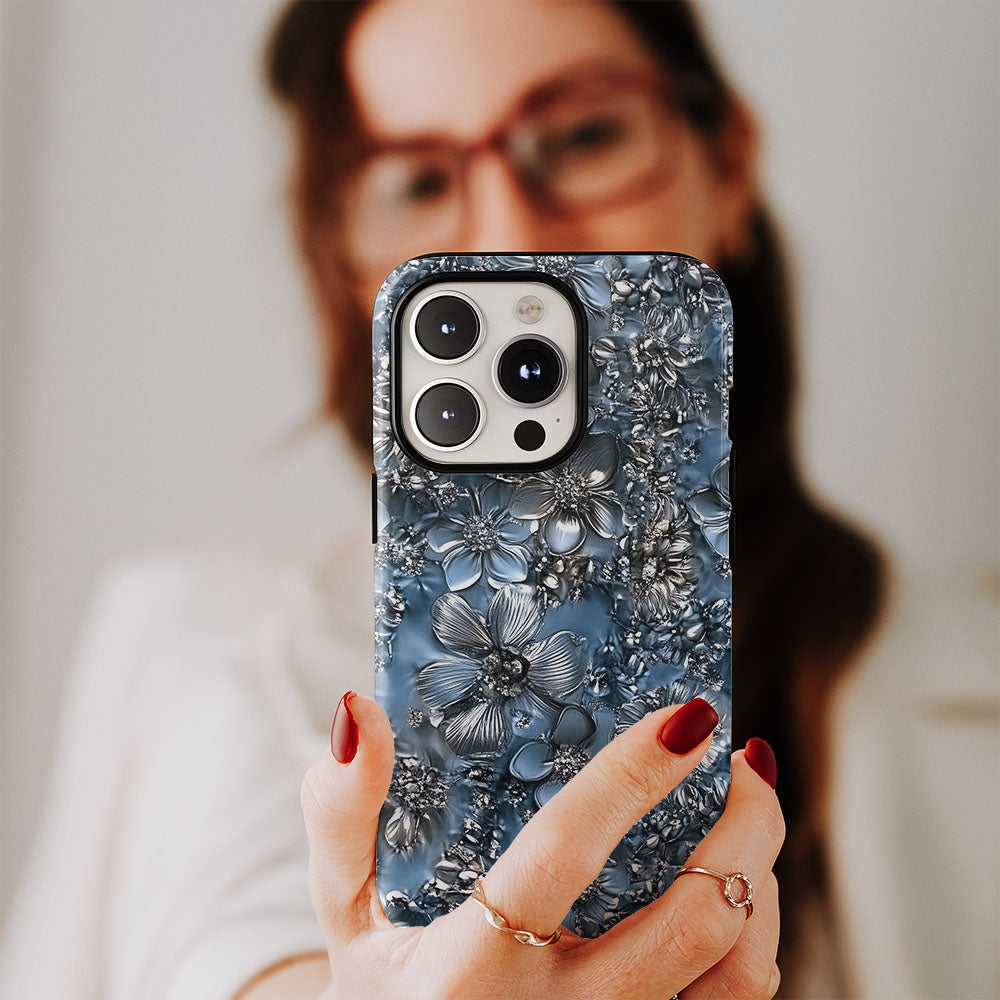 Double-Layer Semi-Handprinted Tough Matte Flowers iPhone Case