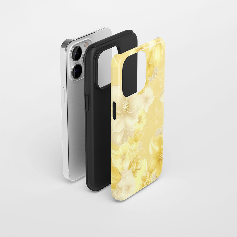 Double-Layer Semi-Handprinted Tough Matte Flowers iPhone Case