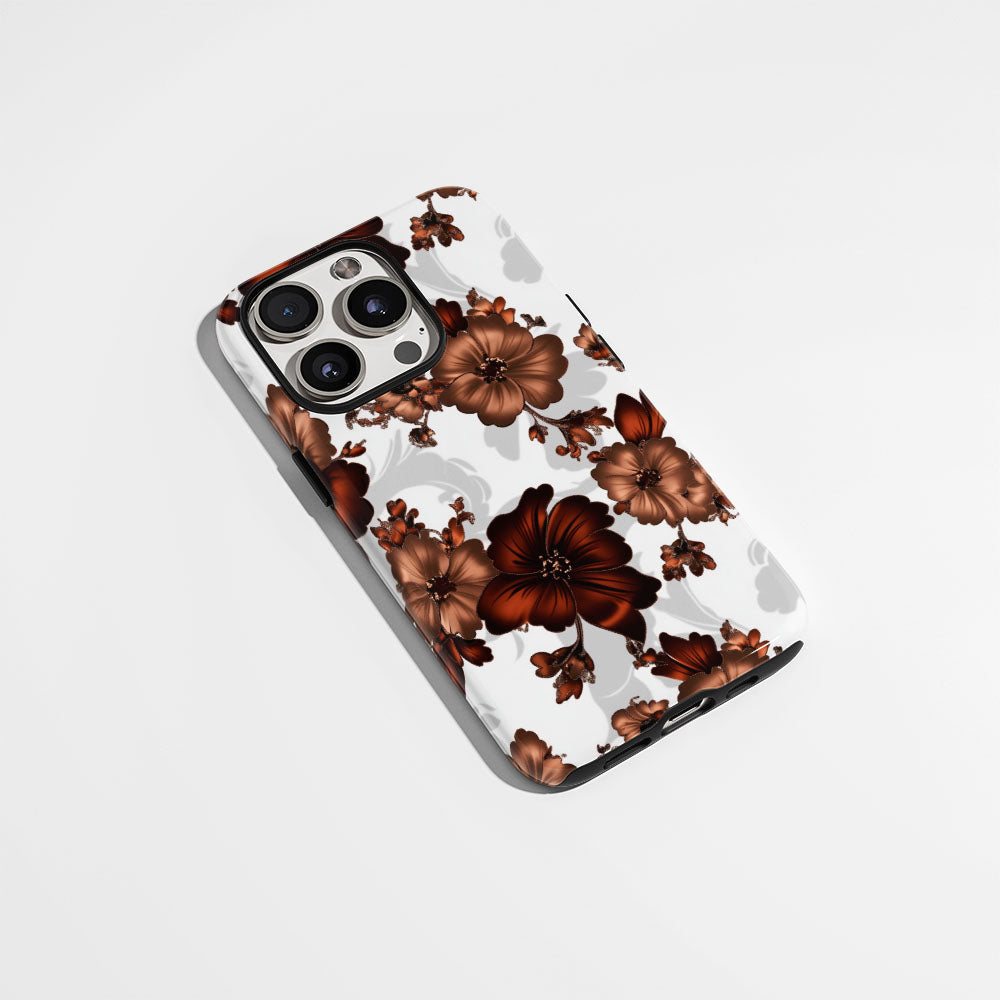 Double-Layer Semi-Handprinted Tough Matte Flowers iPhone Case