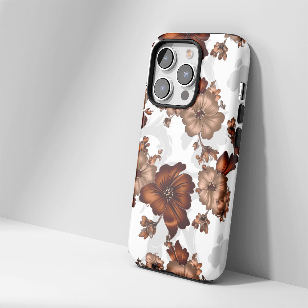 Double-Layer Semi-Handprinted Tough Matte Flowers iPhone Case