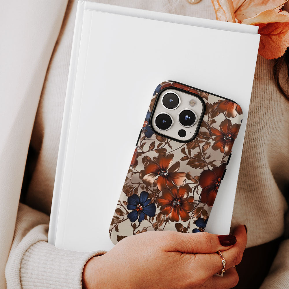 Double-Layer Semi-Handprinted Tough Matte Flowers iPhone Case