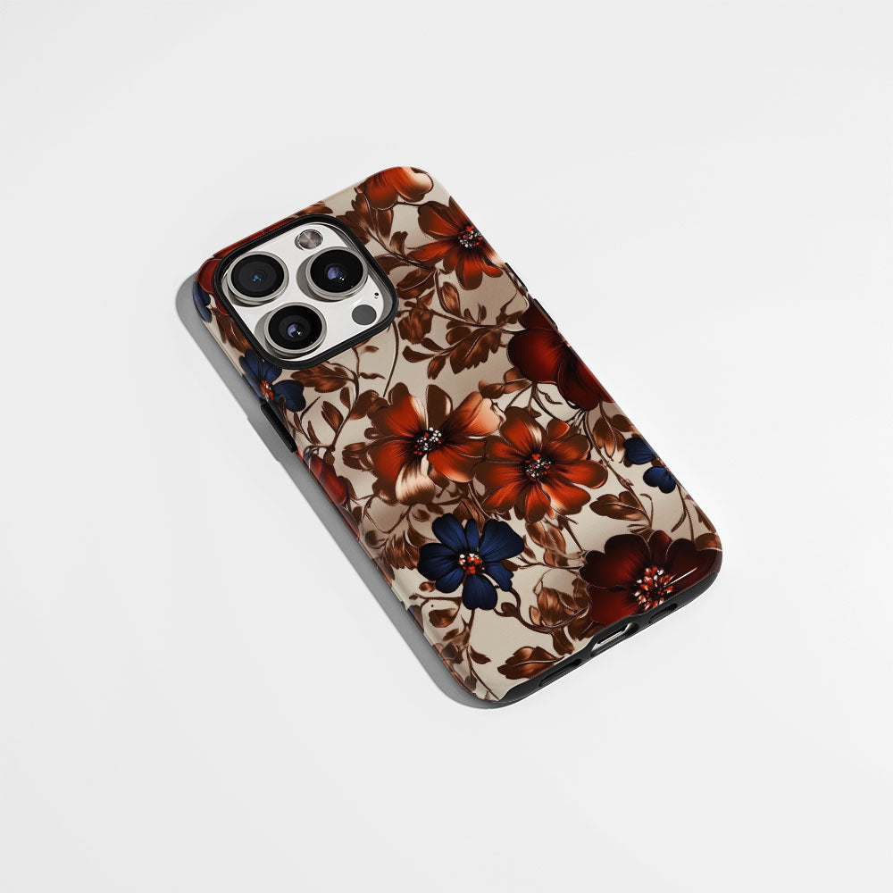 Double-Layer Semi-Handprinted Tough Matte Flowers iPhone Case