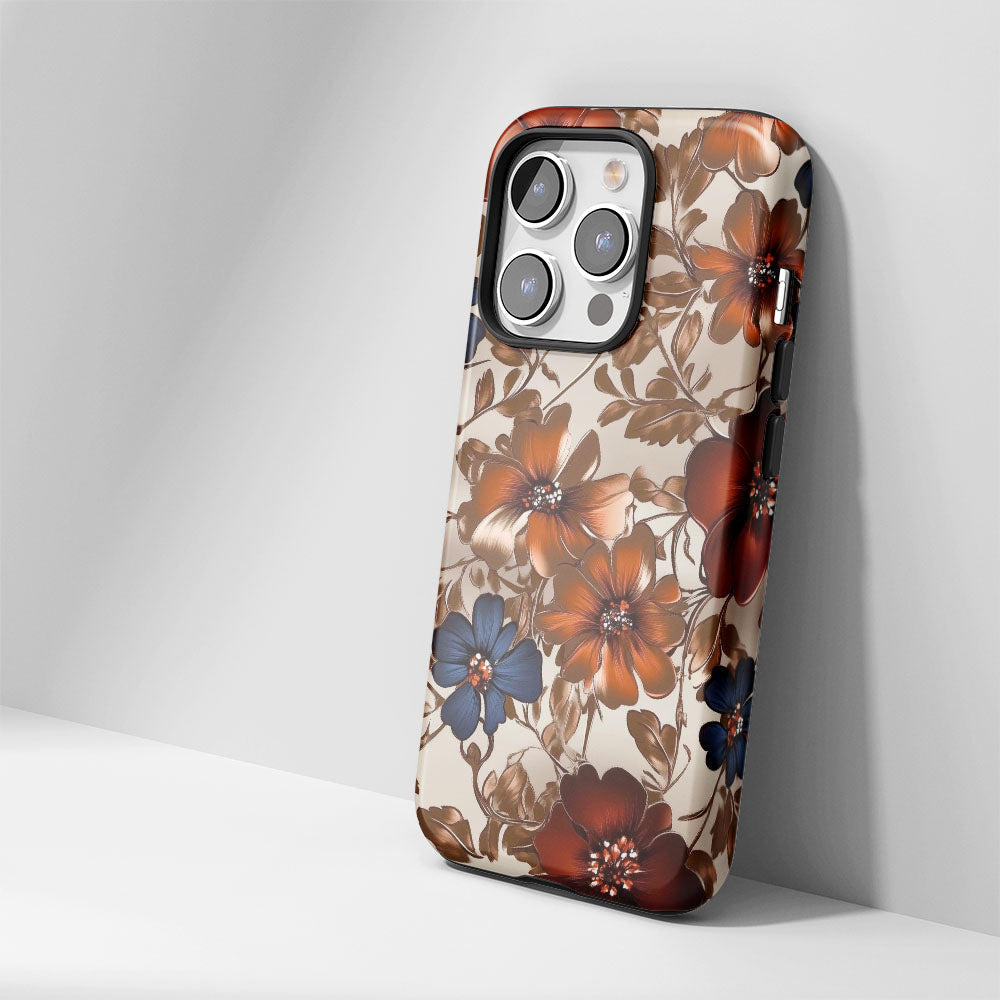 Double-Layer Semi-Handprinted Tough Matte Flowers iPhone Case