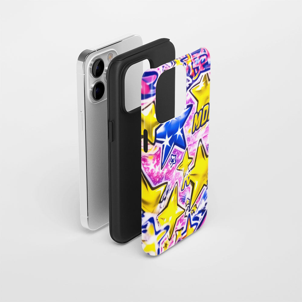 Double-Layer Semi-Handprinted Tough Matte Stars iPhone Case