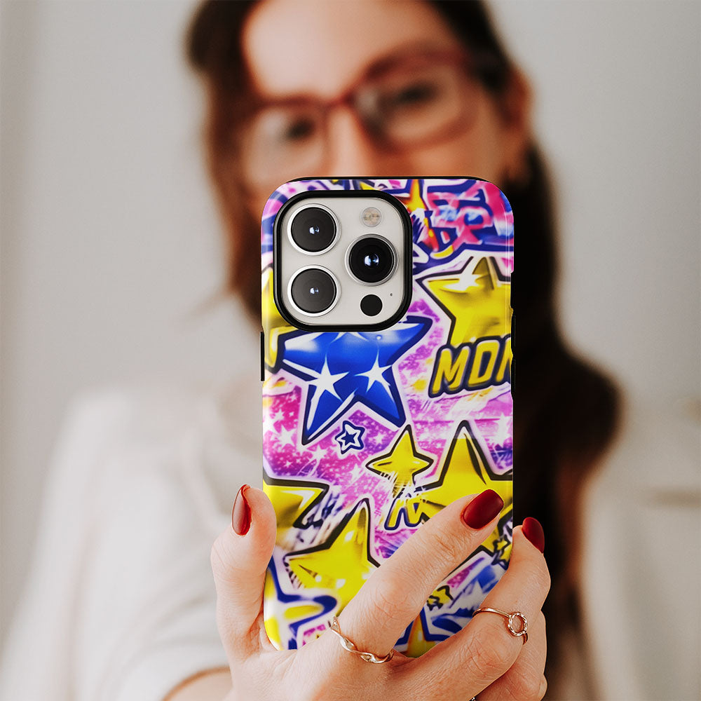 Double-Layer Semi-Handprinted Tough Matte Stars iPhone Case