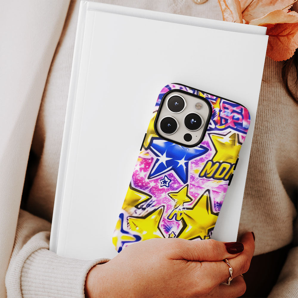 Double-Layer Semi-Handprinted Tough Matte Stars iPhone Case