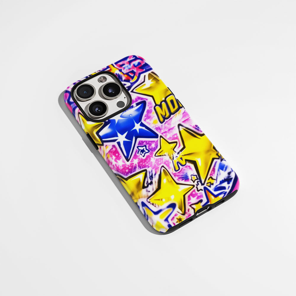 Double-Layer Semi-Handprinted Tough Matte Stars iPhone Case