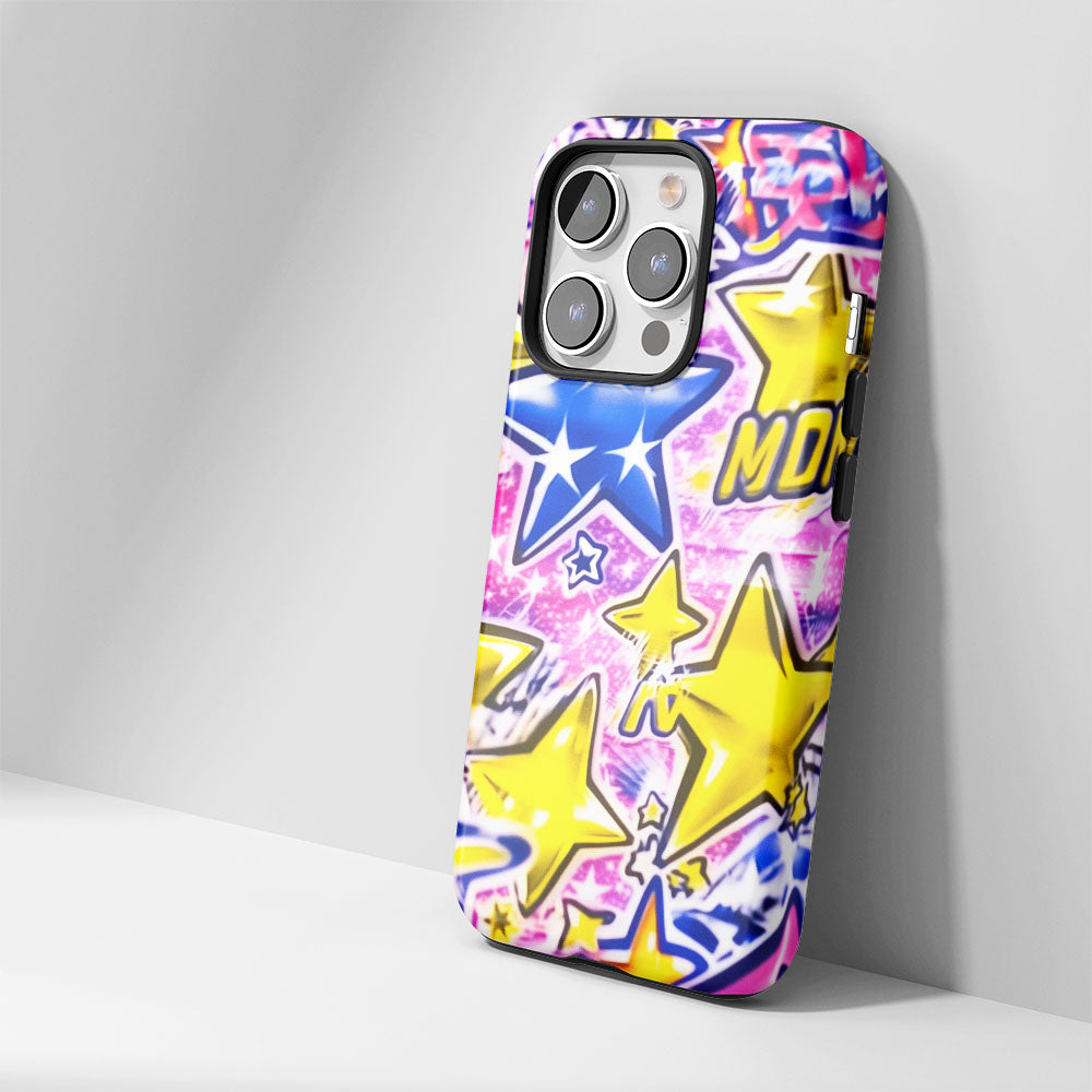 Double-Layer Semi-Handprinted Tough Matte Stars iPhone Case