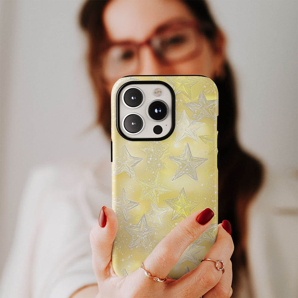 Double-Layer Semi-Handprinted Tough Matte Stars iPhone Case