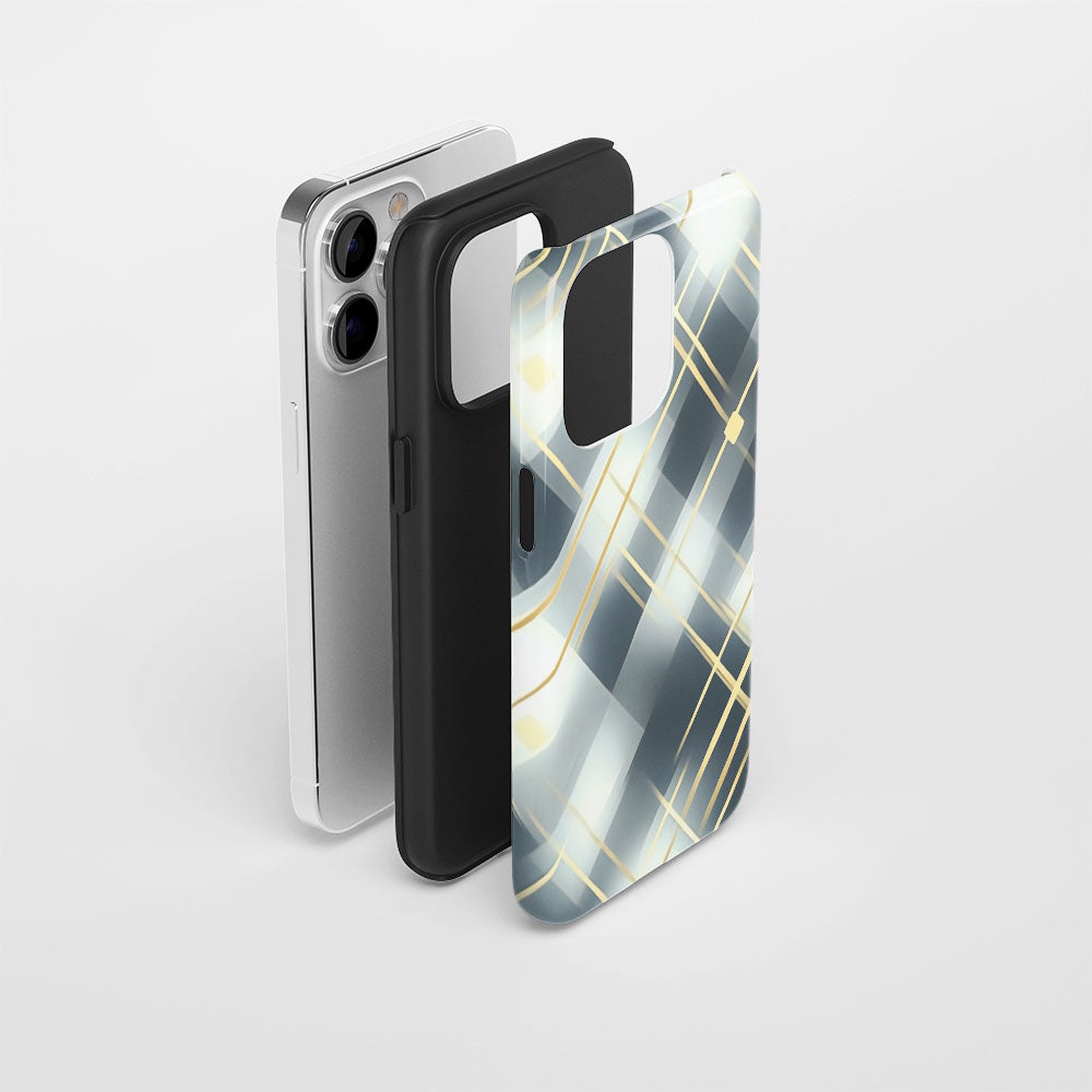 Double-Layer Semi-Handprinted Tough Matte Checks iPhone Case