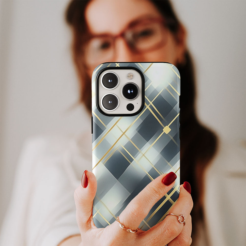 Double-Layer Semi-Handprinted Tough Matte Checks iPhone Case