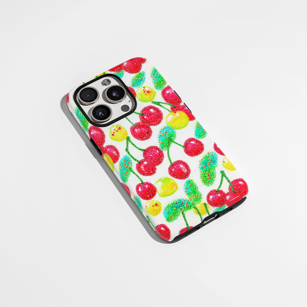Double-Layer Semi-Handprinted Tough Matte Cherries iPhone Case