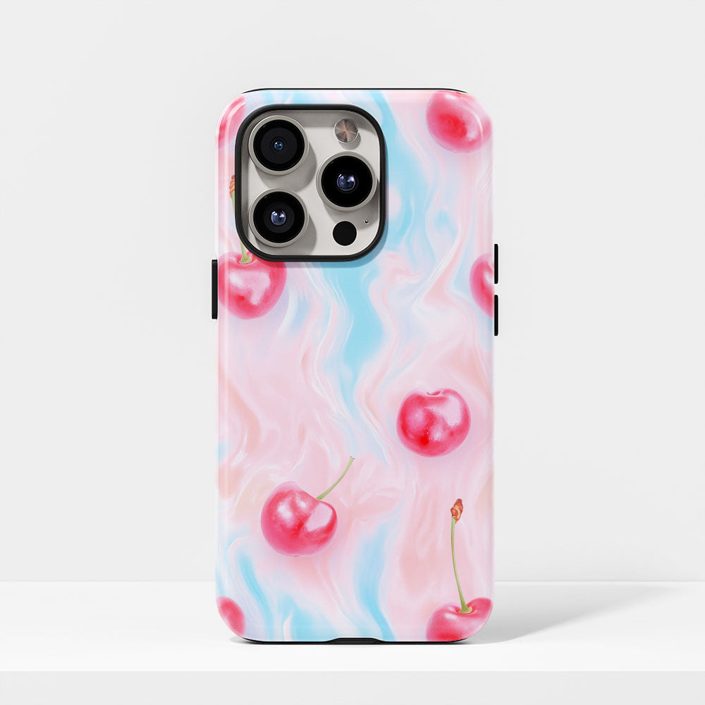 Double-Layer Semi-Handprinted Tough Matte Cherries iPhone Case