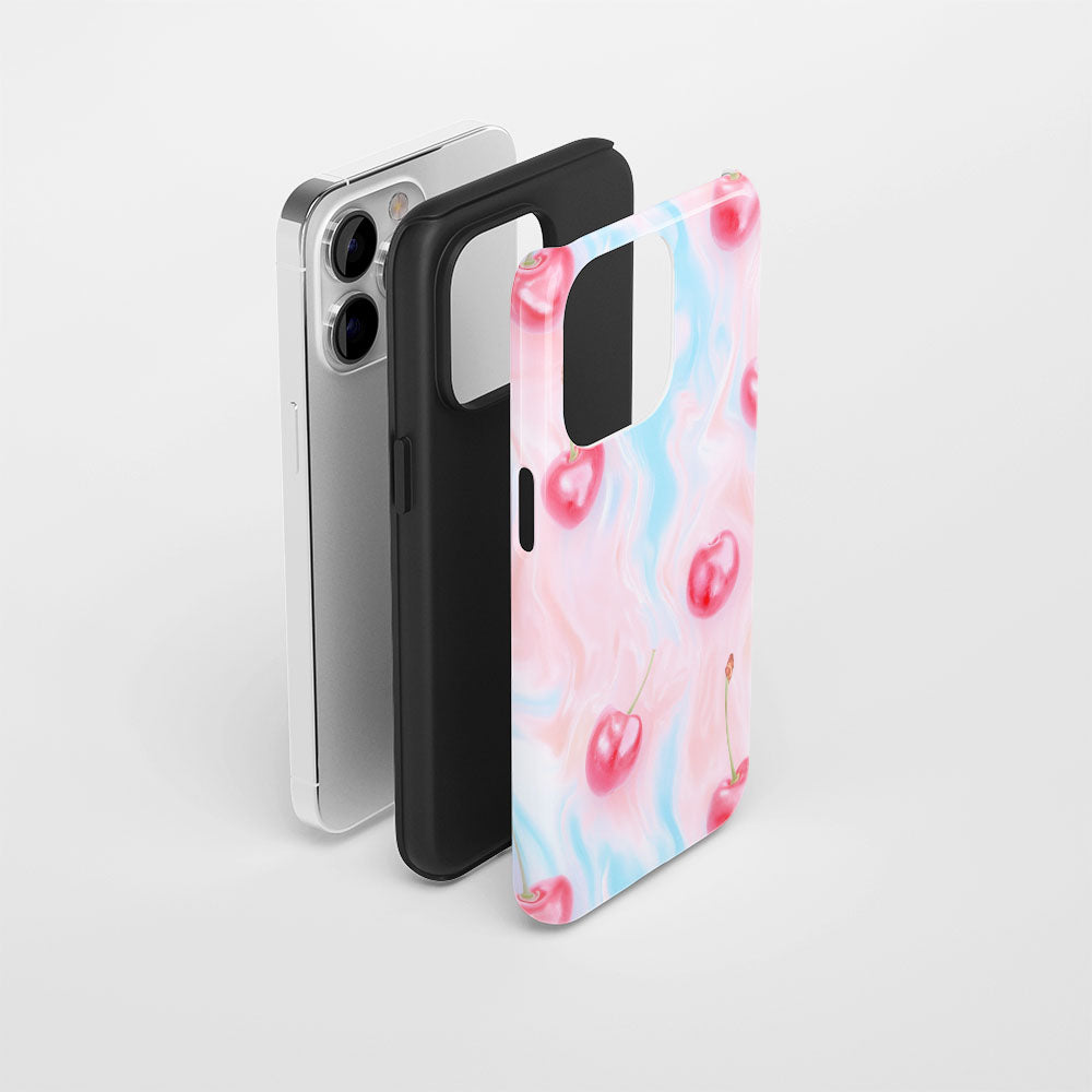 Double-Layer Semi-Handprinted Tough Matte Cherries iPhone Case