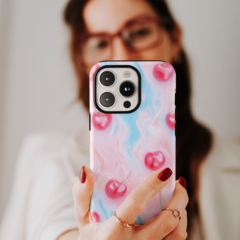 Double-Layer Semi-Handprinted Tough Matte Cherries iPhone Case