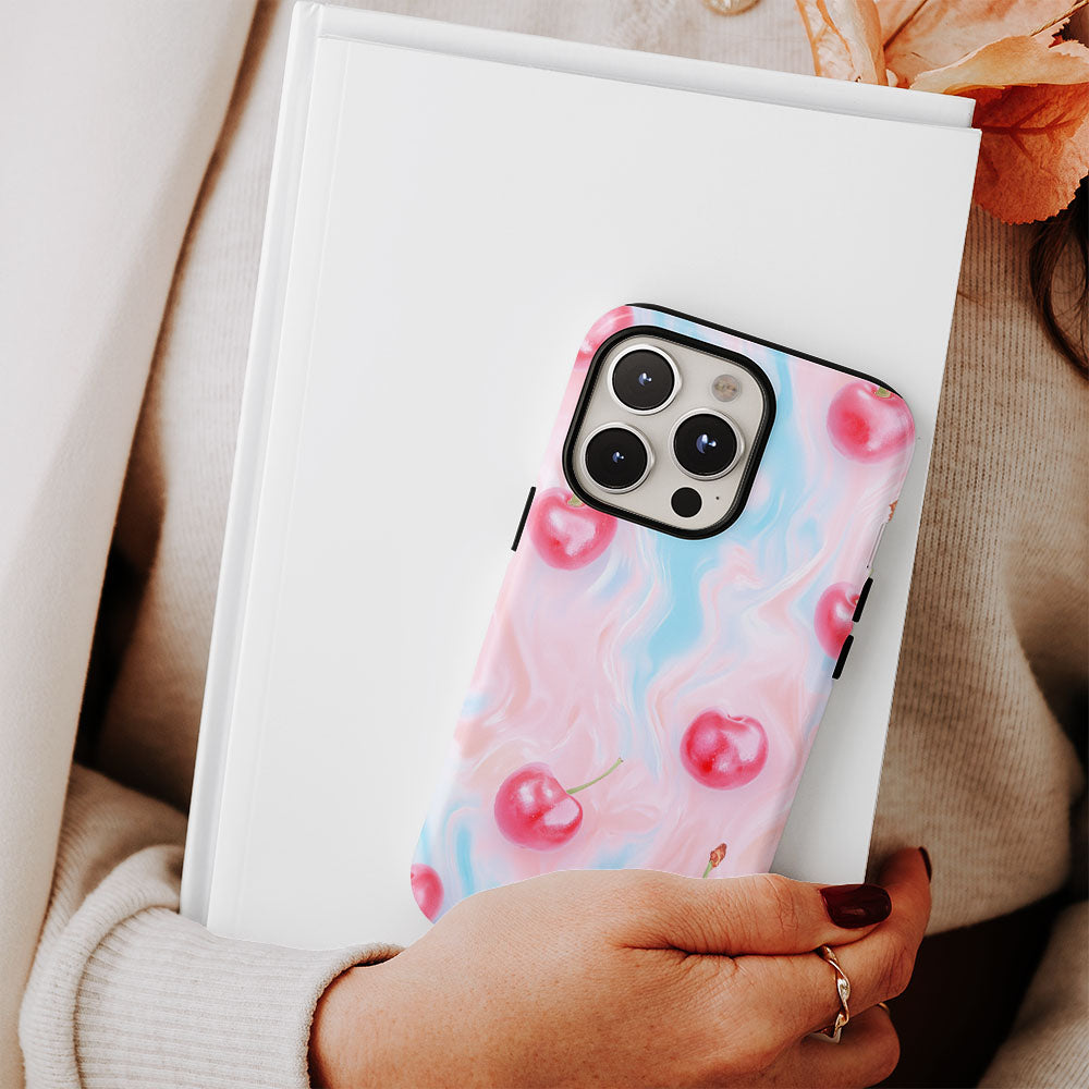 Double-Layer Semi-Handprinted Tough Matte Cherries iPhone Case