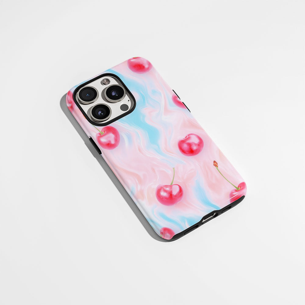 Double-Layer Semi-Handprinted Tough Matte Cherries iPhone Case