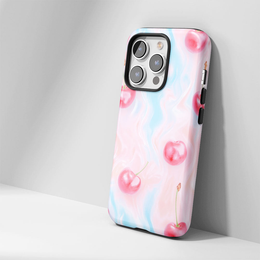 Double-Layer Semi-Handprinted Tough Matte Cherries iPhone Case