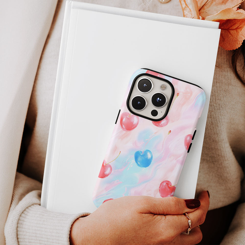 Double-Layer Semi-Handprinted Tough Matte Cherries iPhone Case