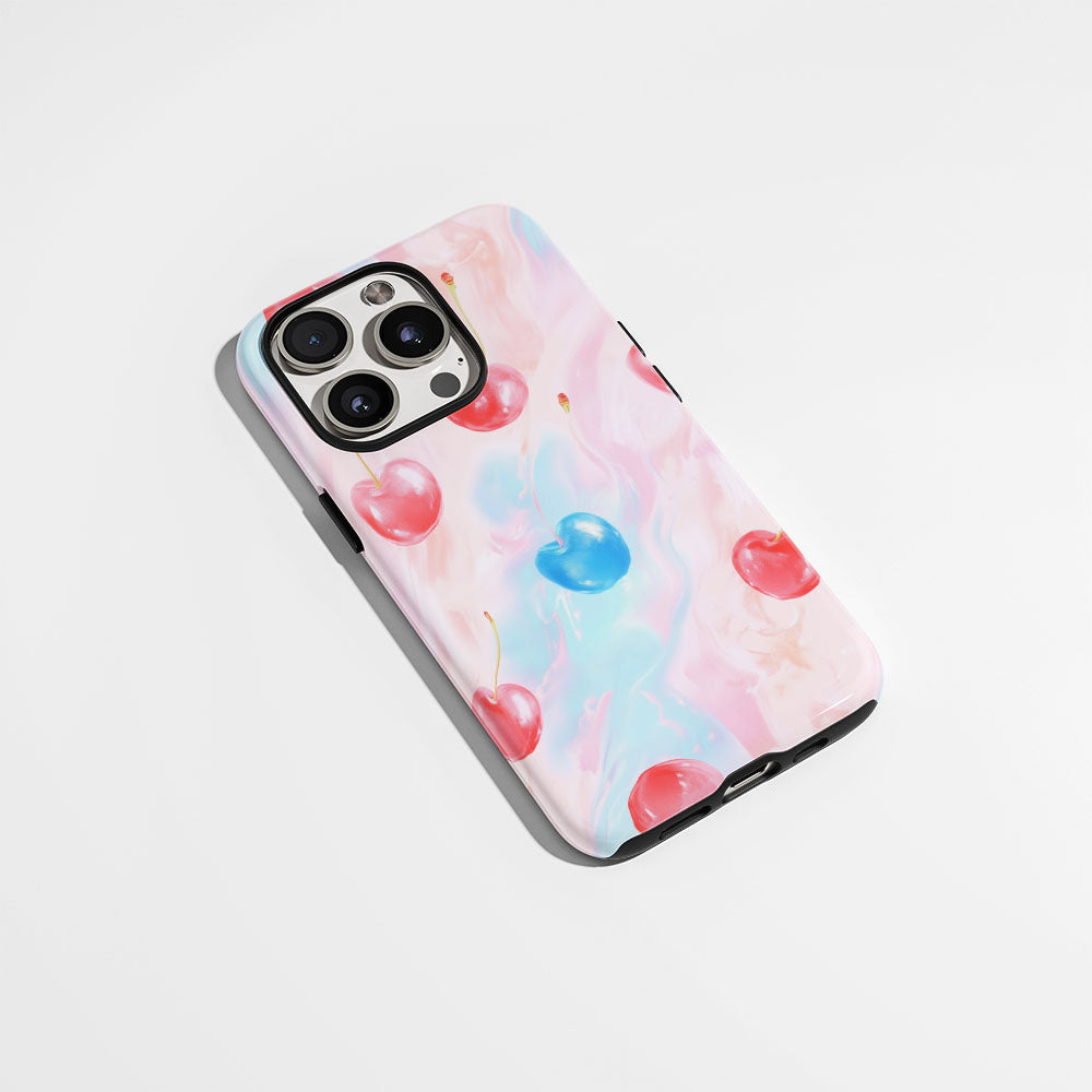 Double-Layer Semi-Handprinted Tough Matte Cherries iPhone Case