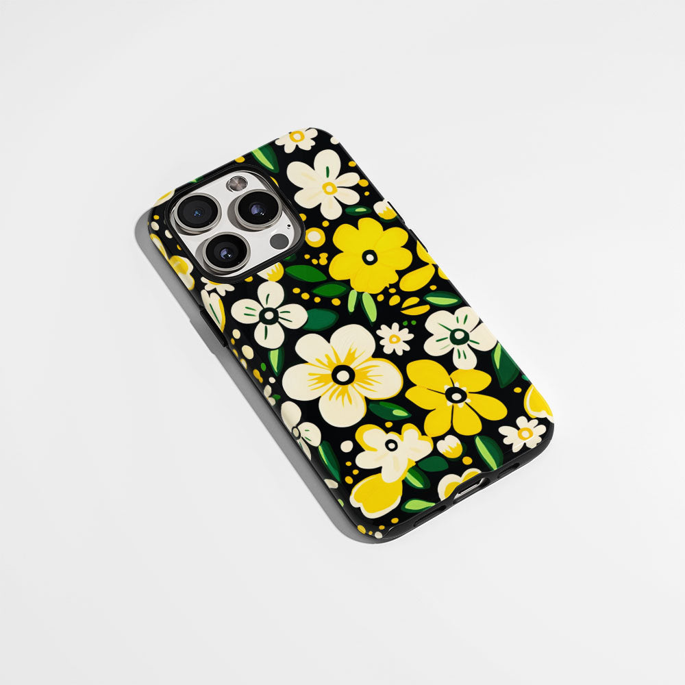 Double-Layer Semi-Handprinted Tough Matte Flowers iPhone Case