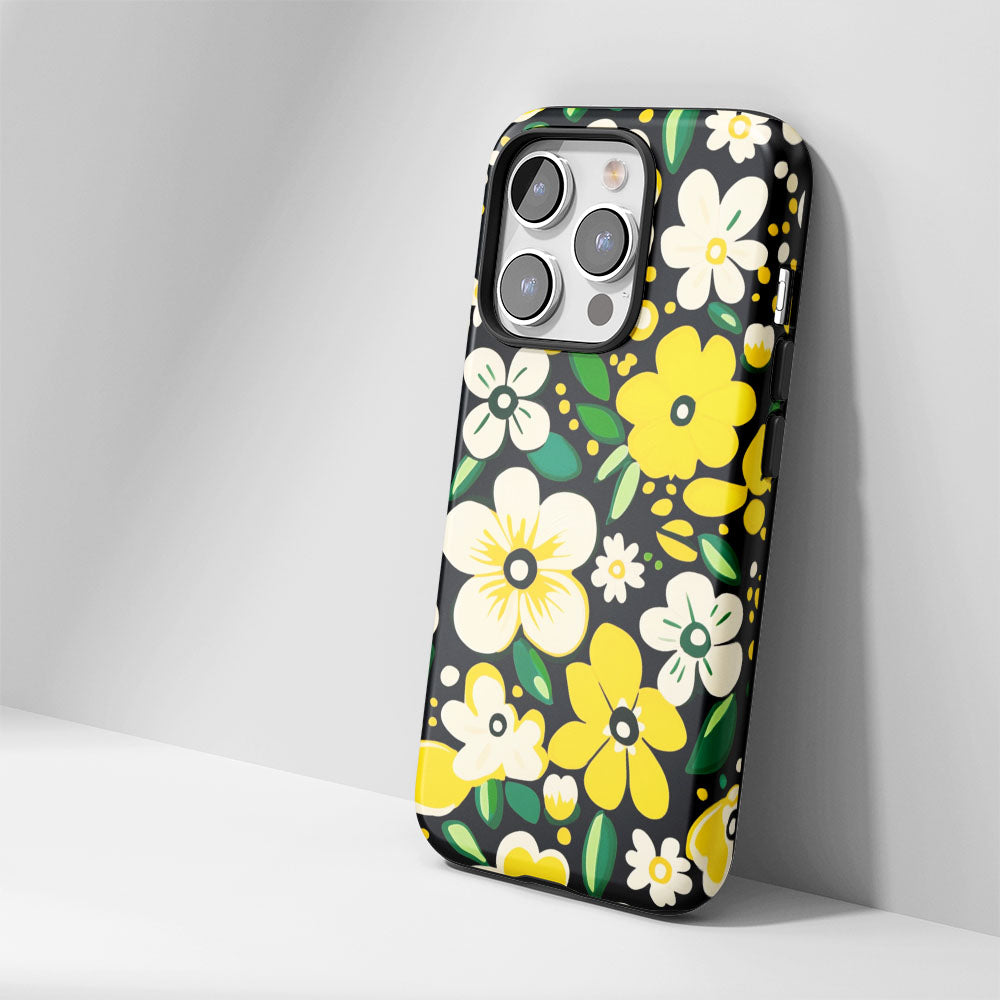 Double-Layer Semi-Handprinted Tough Matte Flowers iPhone Case