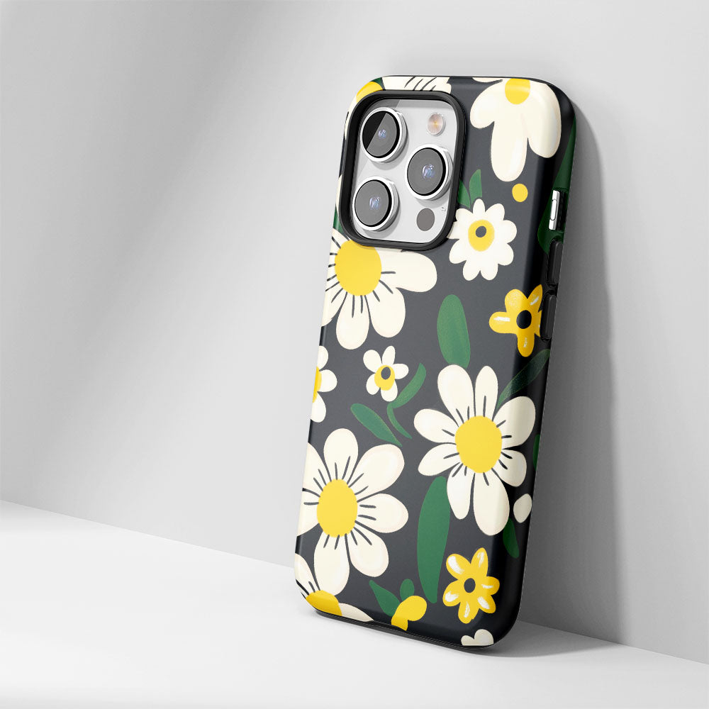 Double-Layer Semi-Handprinted Tough Matte Flowers iPhone Case