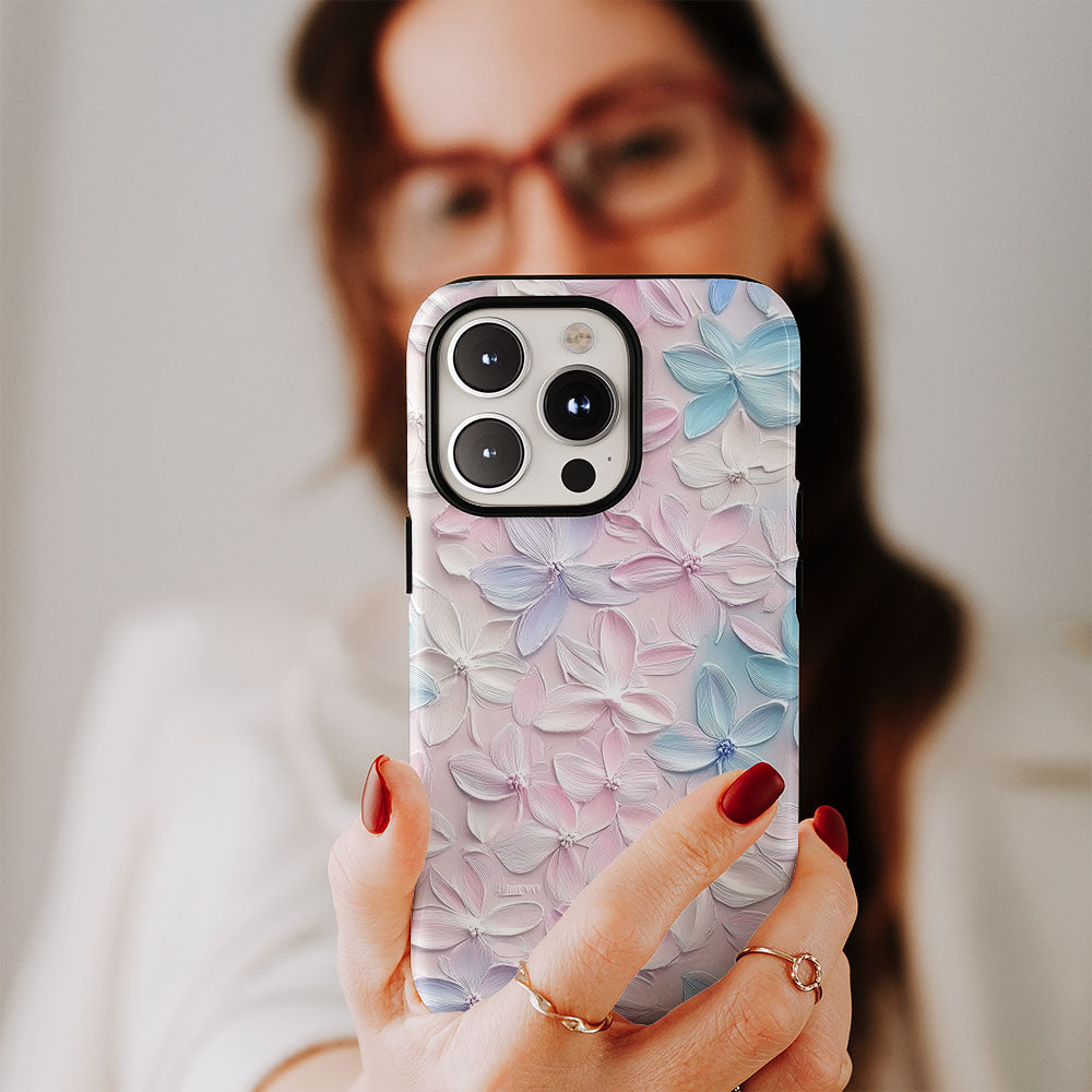Double-Layer Semi-Handprinted Tough Matte Flowers iPhone Case