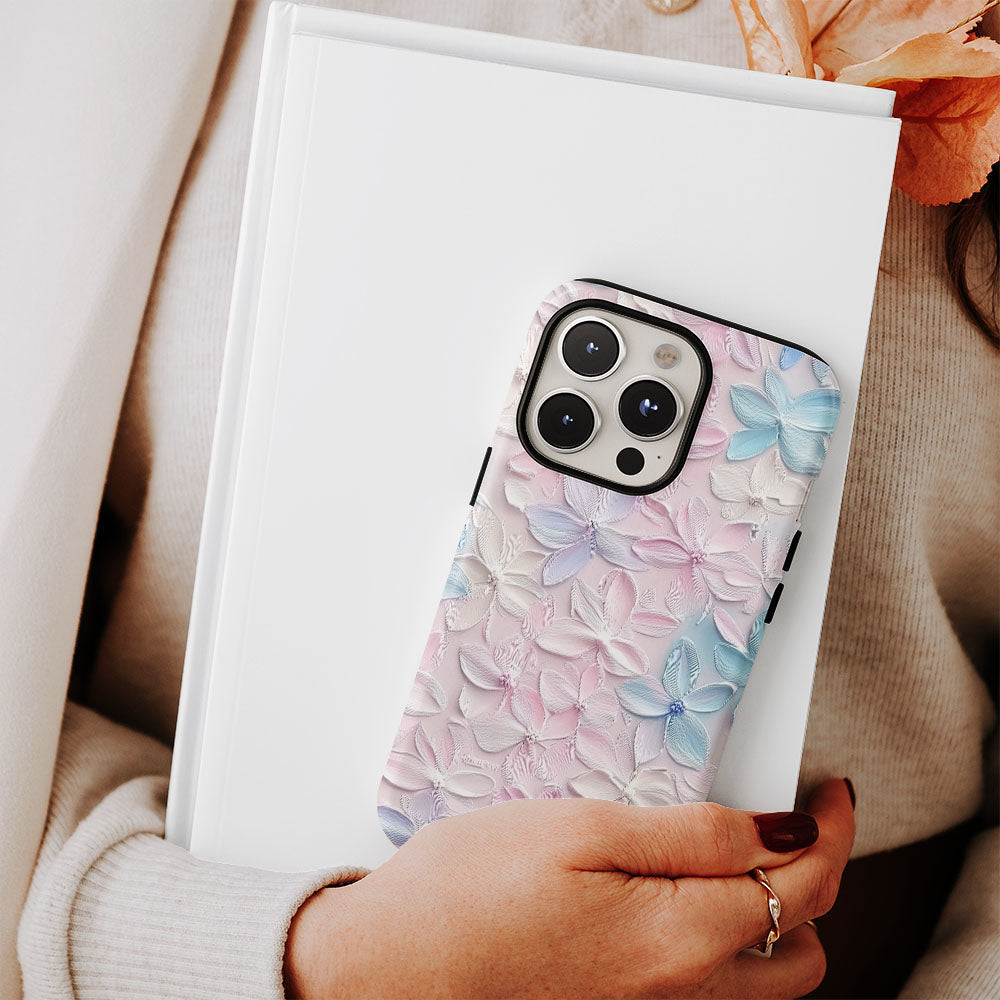 Double-Layer Semi-Handprinted Tough Matte Flowers iPhone Case